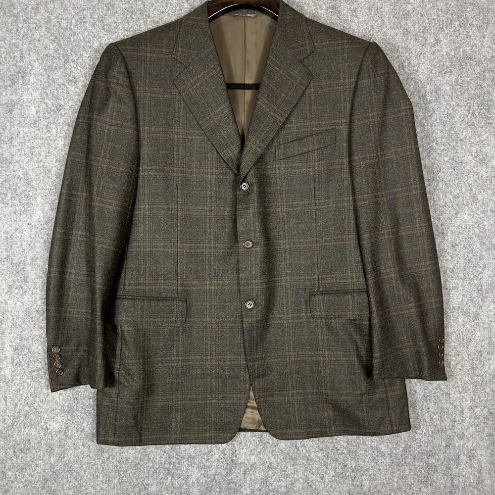 Canali Men's Brown/Gray Plaid Wool Sport Coat 3 Button Notch Lapel EU 54